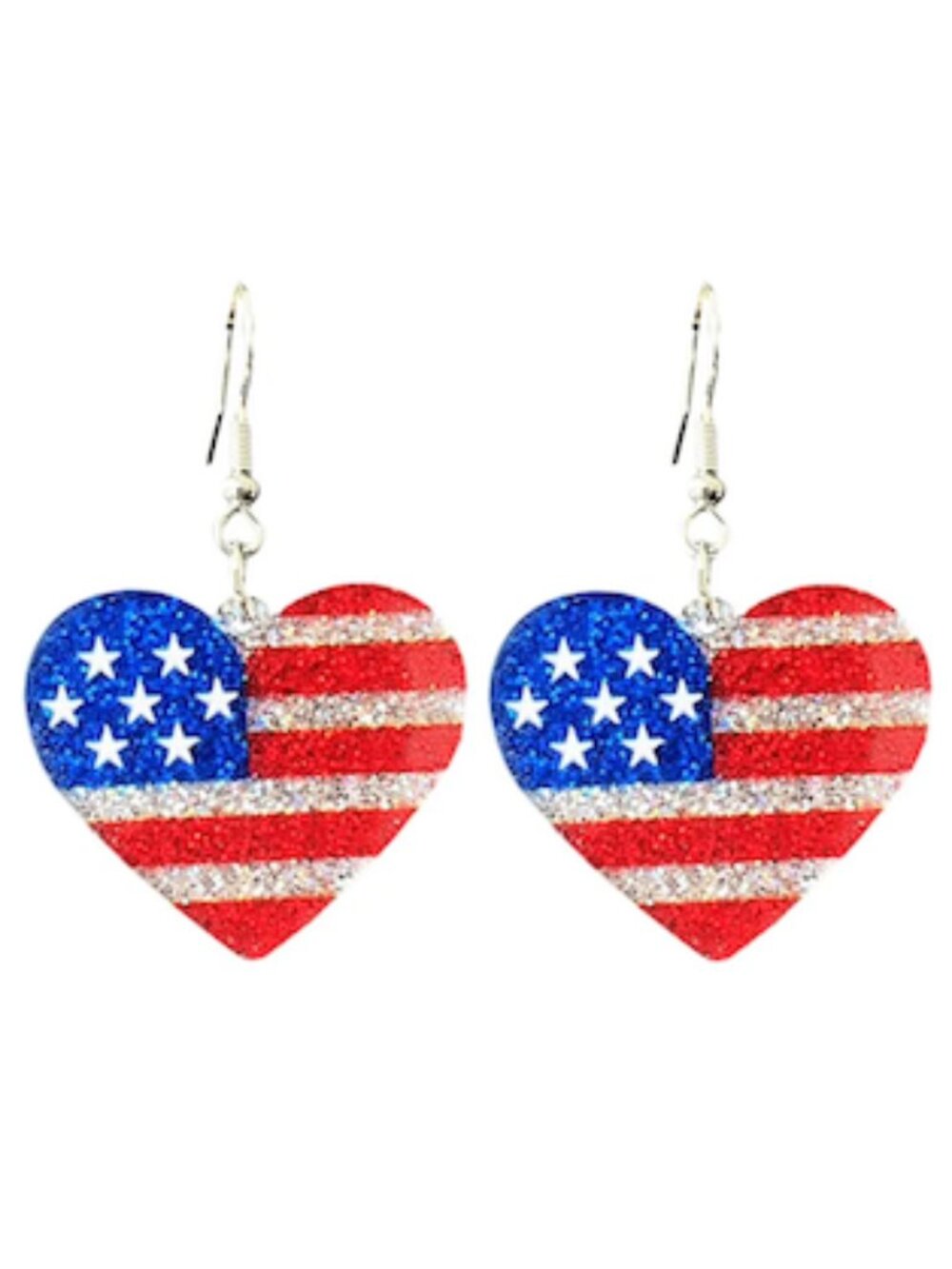 USA Patriotic 4th Of July Heart Flag Glitter Earrings Acrylic America 250 New